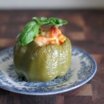 Herbed Tofu and Red Rice-Stuffed Peppers with Scamorza