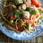 Garlic Pasta with Roasted Asparagus and Tomatoes